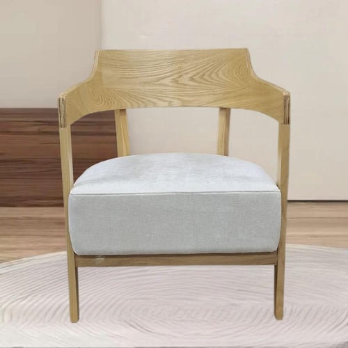 كرسي طعام وكافية خشب كبير مقعد بيج GWD1452BEIGE