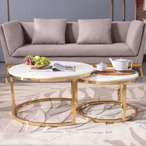 طقم طاولة ضيافة للقهوة فاخرة دائرية 80CM-60CM سطح...