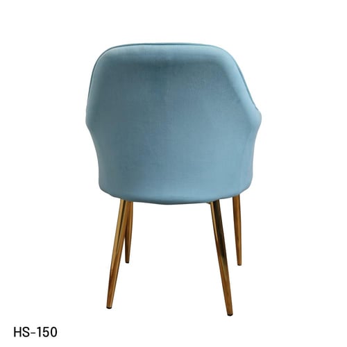 كرسي طعام وكافية قماش قطيفة ازرق فاتح وقاعدة حديد...