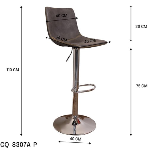 كرسي بار جلد رصاصي وقاعدة هيدروليك فضي CQ-8307SA-P...