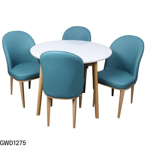 طقم طاولة طعام سطح زجاجي دائري مع 4 كراسي جلد ازرق...