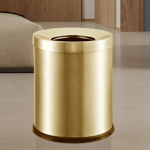 سلة مهملات دائري اسطواني فتحه ستيل ذهبي 10لتر GWD1...