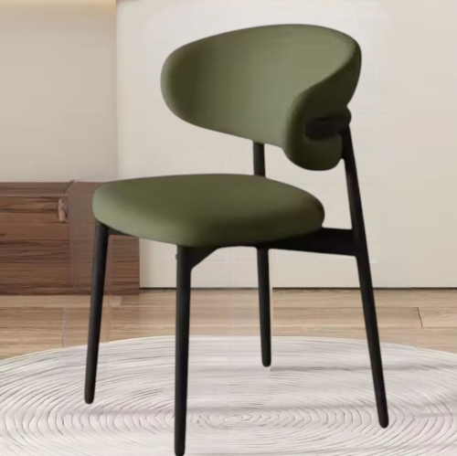 كرسي طعام خشب بني مع مقعد وظهر جلد اخضر GWD1590GRE...