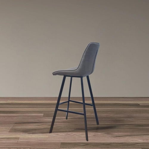 كرسي بار جلد رمادي و قاعدة اربع ارجل حديد لون اسود