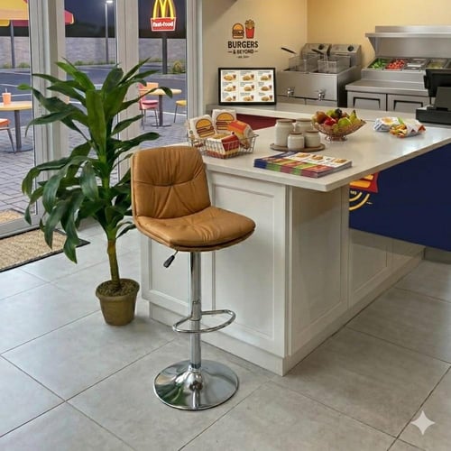 كرسي بار بمقعد جلد بني جملي مع قاعدة هيدروليك ستيل...