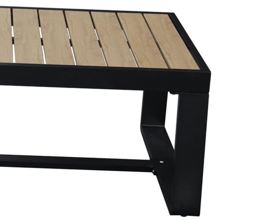 طقم جلسة خارجية فاخر بإطار معدني وخشب طبيعي