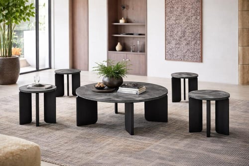 طقم طاولات قهوة فاخرة بسطح رخامي وقاعدة خشبية الوا...