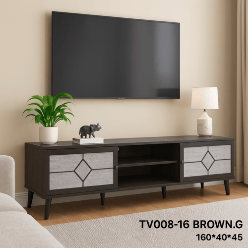 طاولة تلفزيون مودرن بلازما خشب – Beige & Brown