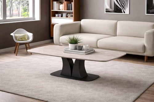 طاولة قهوة مستطيلة بقاعدة مركزية معدنية