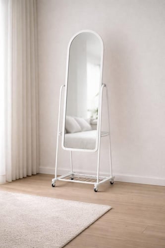 مرآة أرضية ستاند أنيقة بإطار معدني مع عجلات –متوفر...