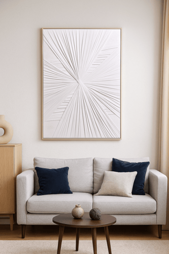 لوحة جدارية بيضاء بتصميم أقمشة ثلاثي الأبعاد بإطار...