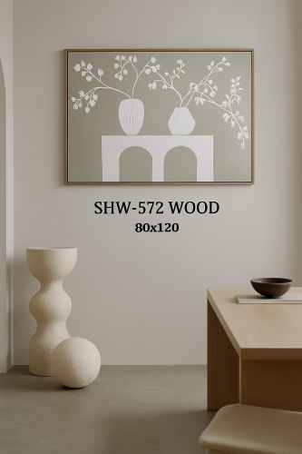 لوحة جدارية بإطار خشبي – مزهريتان على طاولة مقوسة...