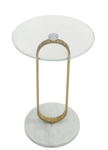 طاولة خدمة زجاجية دائرية بقاعدة رخامية وقوس معدني...