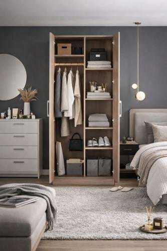 دولاب ملابس خشب بلون القهوة – تصميم عصري بعدة مقاس...