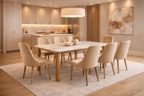 طاولة طعام رخام فاخرة مع كراسي مبطنة – تصميم عصري...