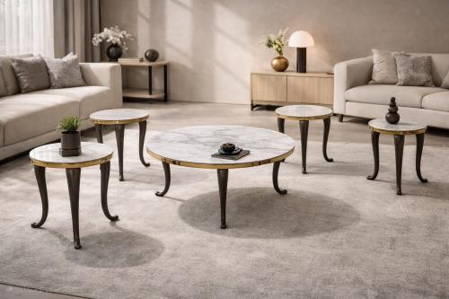 طقم طاولات شاي سيراميك فاخر 1+4 بإطار ذهبي – تصميم...