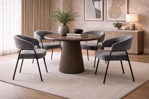 كرسي طعام مودرن مبطن بقماش ناعم مع أرجل معدنية سود...