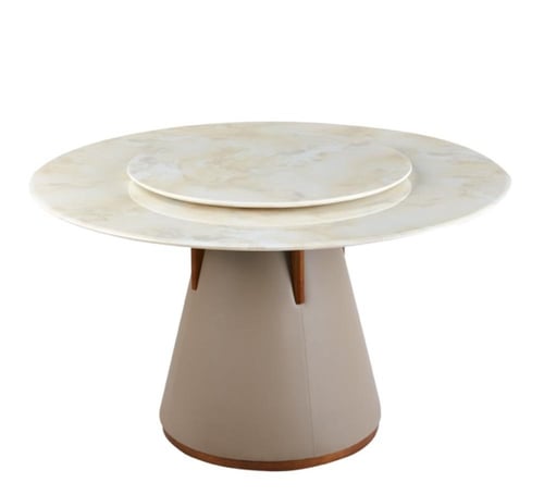 طاولة طعام رخام دائرية بيج مع كراسي فاخرة – تصميم...