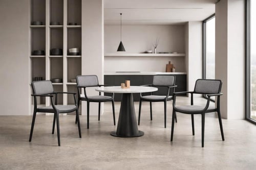 كرسي طعام مودرن بذراعين بتصميم انسيابي فاخر وقاعدة...