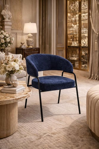 كرسي طعام مودرن مبطن بقماش ناعم مع أرجل معدنية سود...