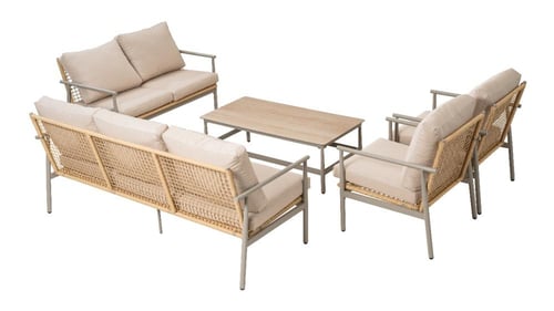 طقم جلسة خارجية رتان لـ 7 أشخاص مع طاولة وسط اللون...