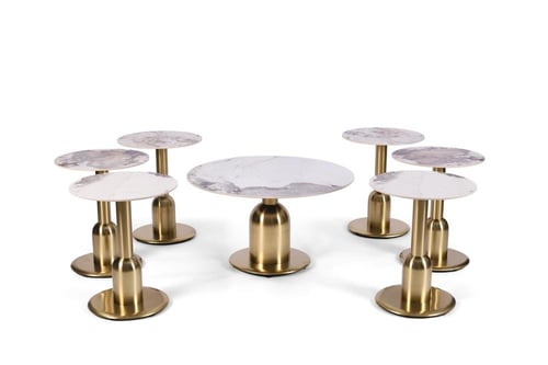 طقم طاولات قهوة وجانبية رخامي بقاعدة ذهبية متعدد ا...
