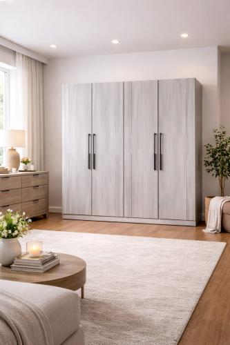 دولاب ملابس خشبي متعدد الأبواب بلون فاتح عصري متعد...