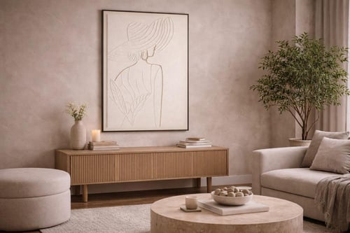 لوحة جدارية فنية لامرأة أنيقة بخطوط ناعمة ولمسة فن...