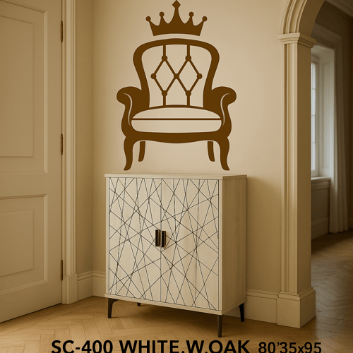 دولاب تخزين ماليزي خشبي بلون أبيض وأوك أنيق