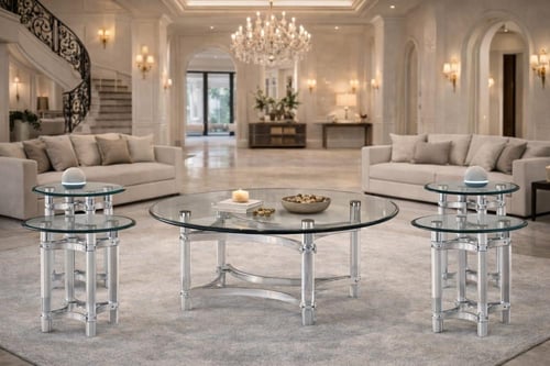 طقم طاولات كونسول أكريليك شفاف 1+4 ذهبي فضي فاخر