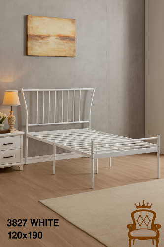 سرير حديدي بلون أبيض أنيق ومقاس 120x190 سم بتصميم...