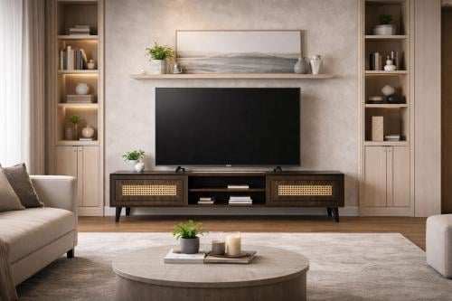 طاولة تلفزيون بلازما فاخرة بتصميم طبيعي مع أبواب ك...