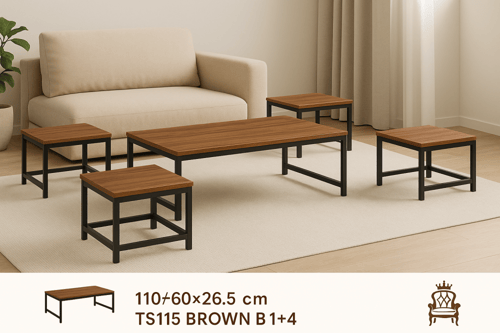 طقم طاولات شاي خشبي - تصميم عصري 1+4
