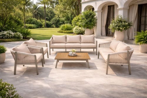 طقم جلسة خارجية ألمنيوم 7 أشخاص مع طاولة وسط اللون...