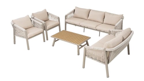 طقم جلسة خارجية ألمنيوم 7 أشخاص مع طاولة وسط اللون...