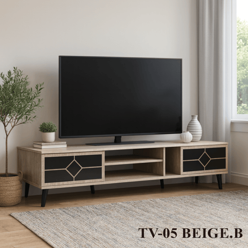 طاولة تلفزيون مودرن بلازما خشب – Beige & Brown