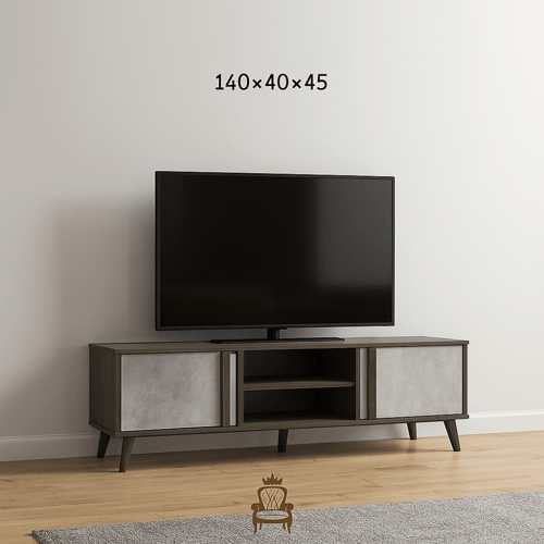 طاولة تلفزيون خشبية بلون رمادي و بني