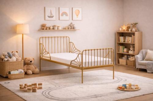 سرير أطفال حديد ثابت بتصميم عصري وآمن متعدد الألوا...