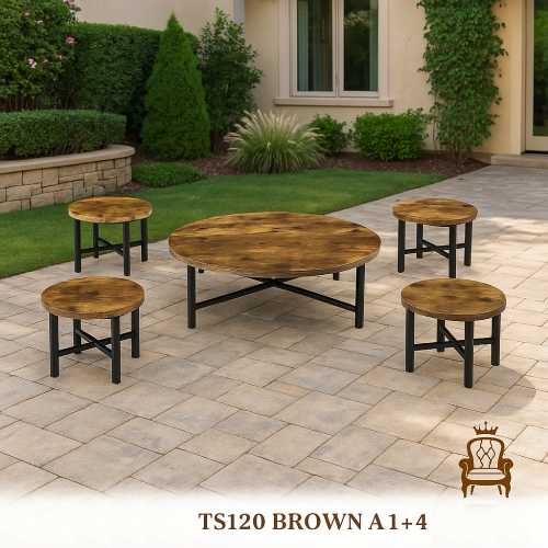 طقم طاولات شاي خشبي دائري 1+4 عملي بألوان متعددة و...