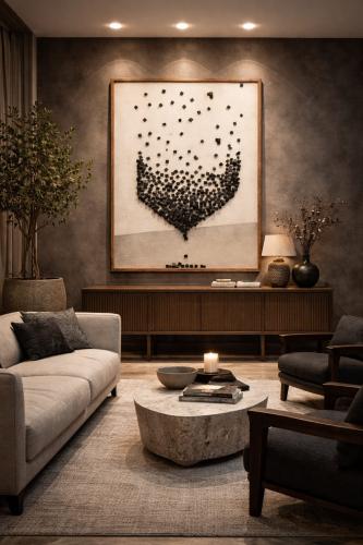 لوحة جدارية تجريدية بإطار خشبي طبيعي تضيف لمسة فني...