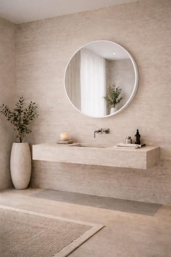 مرآة دائرية بإطار خشبي فاخر يضفي اتساع وأناقة بعدة...