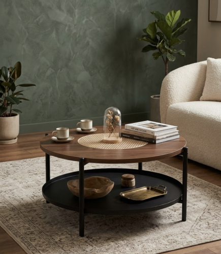 طاولة شاي خشبية دائرية مقاس 90x90x45 تصميم عملي أن...