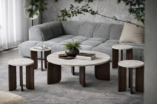 طقم طاولات قهوة فاخرة بسطح رخامي وقاعدة خشبية الوا...