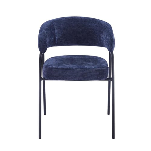 كرسي طعام مودرن مبطن بقماش ناعم مع أرجل معدنية سود...