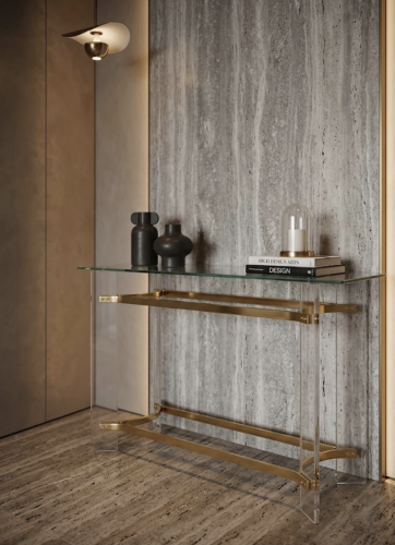 كونسول أكريليك شفاف مقاس 120x40x80 لون ذهبي أو فضي...