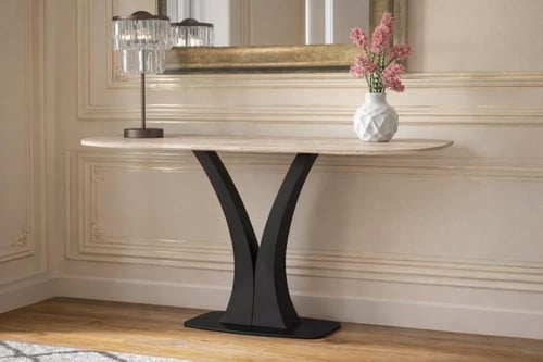 طاولة كونسول فاخرة بقاعدة مزدوجة منحوتة متعدد الال...