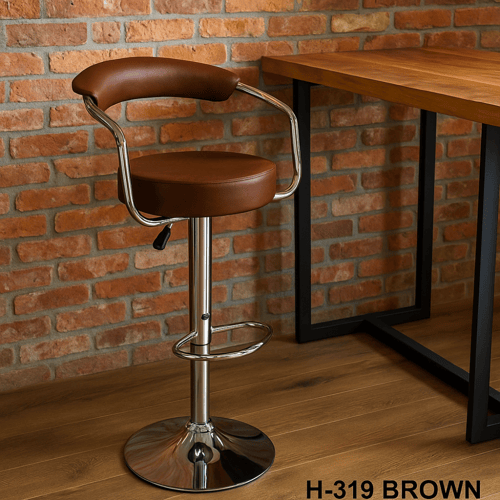 كرسي بار بستم جلد أسود / بني بقاعدة كروم قابلة للت...