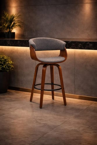 كرسي بار فاخر بقماش ناعم وهيكل خشبي أنيق ألوان متع...