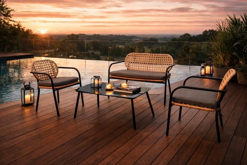 طقم جلسة خارجية راتان طبيعي بتصميم عصري مع طاولة و...