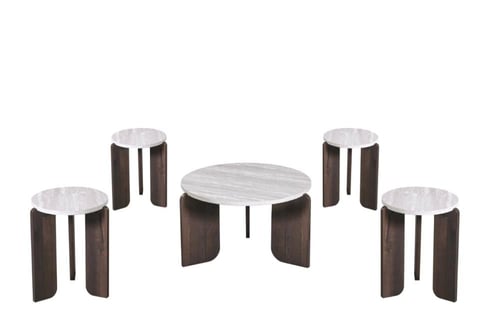 طقم طاولات قهوة فاخرة بسطح رخامي وقاعدة خشبية الوا...